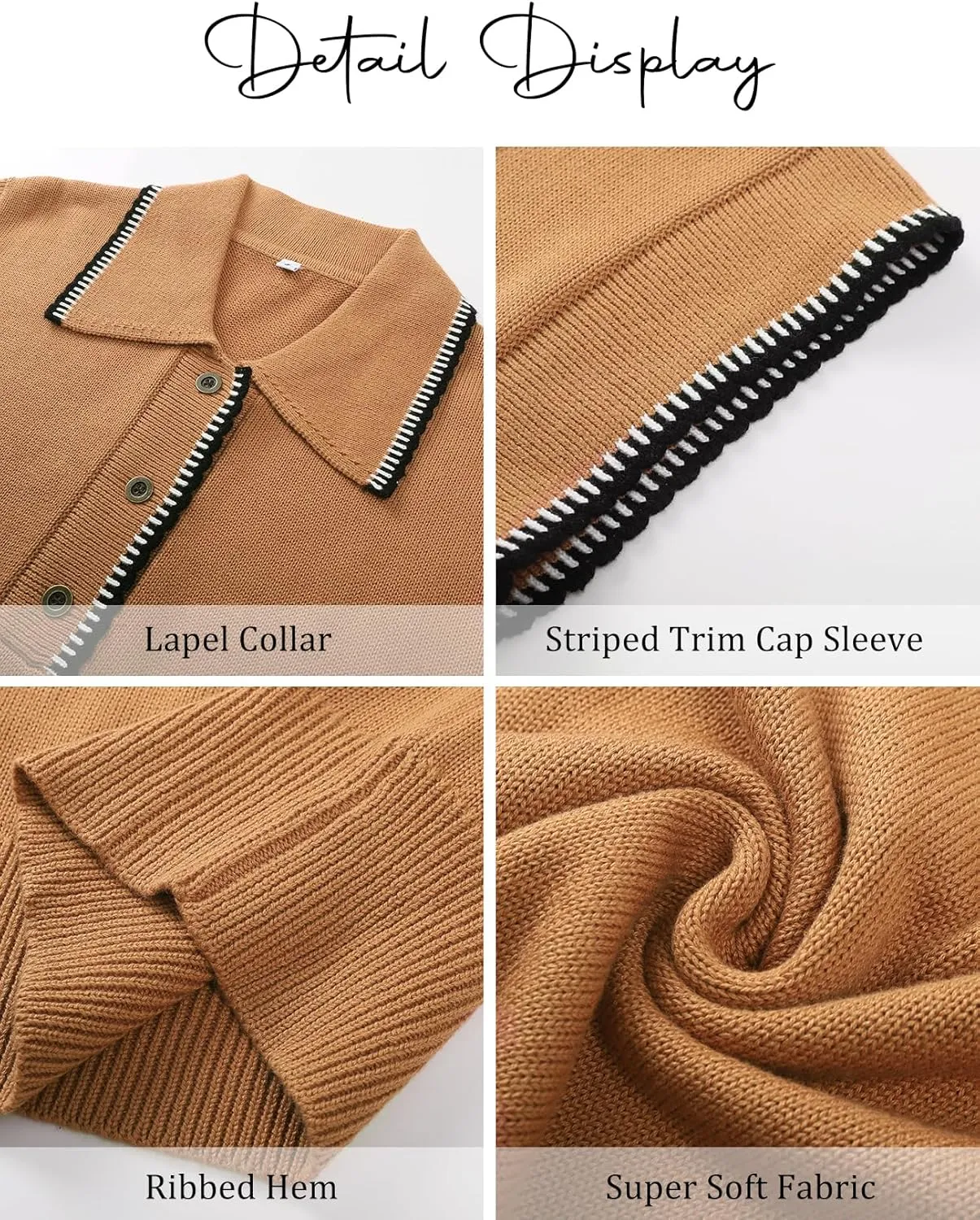 Flygo Womens Sweater Vest Lapel Button Down Sleeveless Tank Tops Cap Sleeve Knit Pullover Summer Spring Sweaters Vest Top