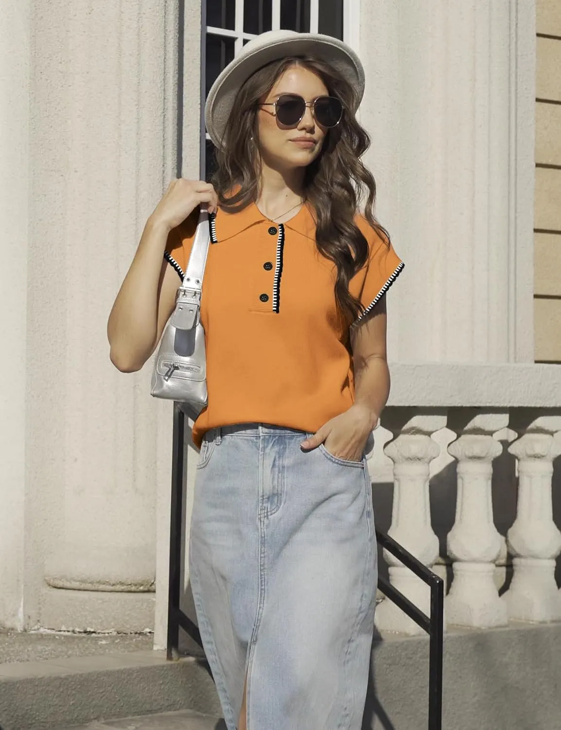 Flygo Womens Sweater Vest Lapel Button Down Sleeveless Tank Tops Cap Sleeve Knit Pullover Summer Spring Sweaters Vest Top
