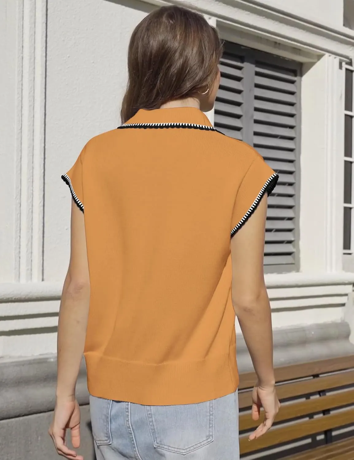 Flygo Womens Sweater Vest Lapel Button Down Sleeveless Tank Tops Cap Sleeve Knit Pullover Summer Spring Sweaters Vest Top