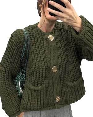 Gacaky Women's Crochet Chunky Knit Cardigan Sweater Casual Button Down Crop Tops Trendy Cardigan Sweater Jacket for Women