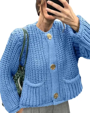 Gacaky Women's Crochet Chunky Knit Cardigan Sweater Casual Button Down Crop Tops Trendy Cardigan Sweater Jacket for Women