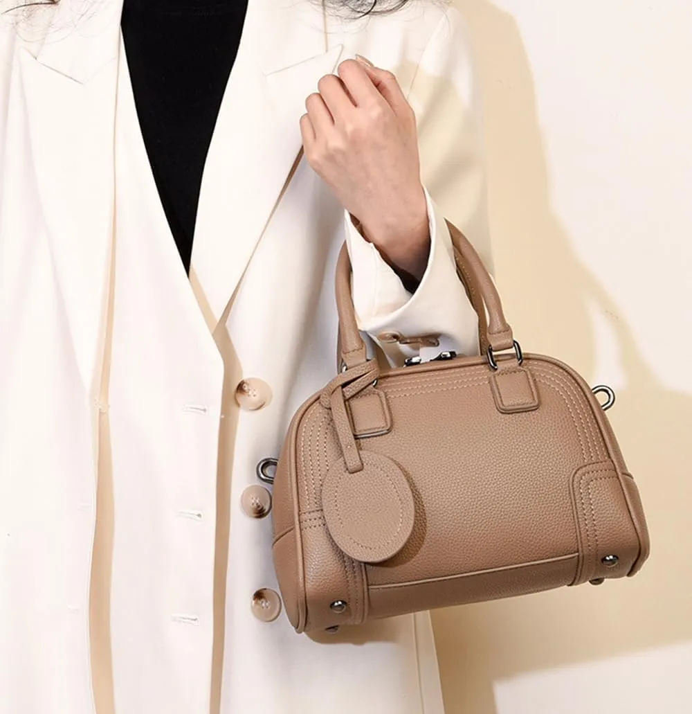 Genuine Leather Handbags for Women - Stylish Top Handle Satchel Tote & Crossbody Bag (Beige)