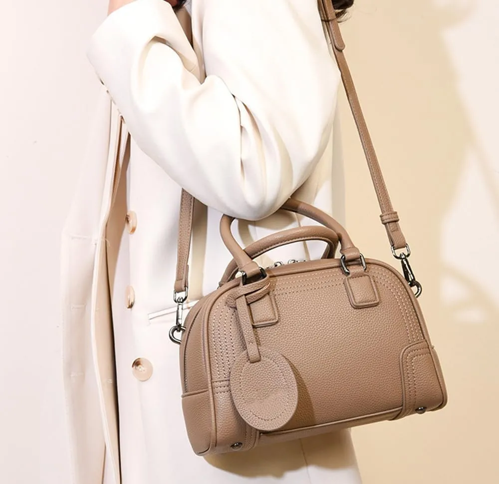 Genuine Leather Handbags for Women - Stylish Top Handle Satchel Tote & Crossbody Bag (Beige)
