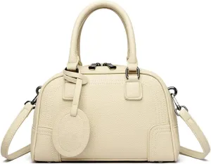 Genuine Leather Handbags for Women - Stylish Top Handle Satchel Tote & Crossbody Bag (Beige)