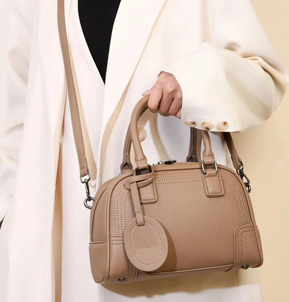 Genuine Leather Handbags for Women - Stylish Top Handle Satchel Tote & Crossbody Bag (Beige)