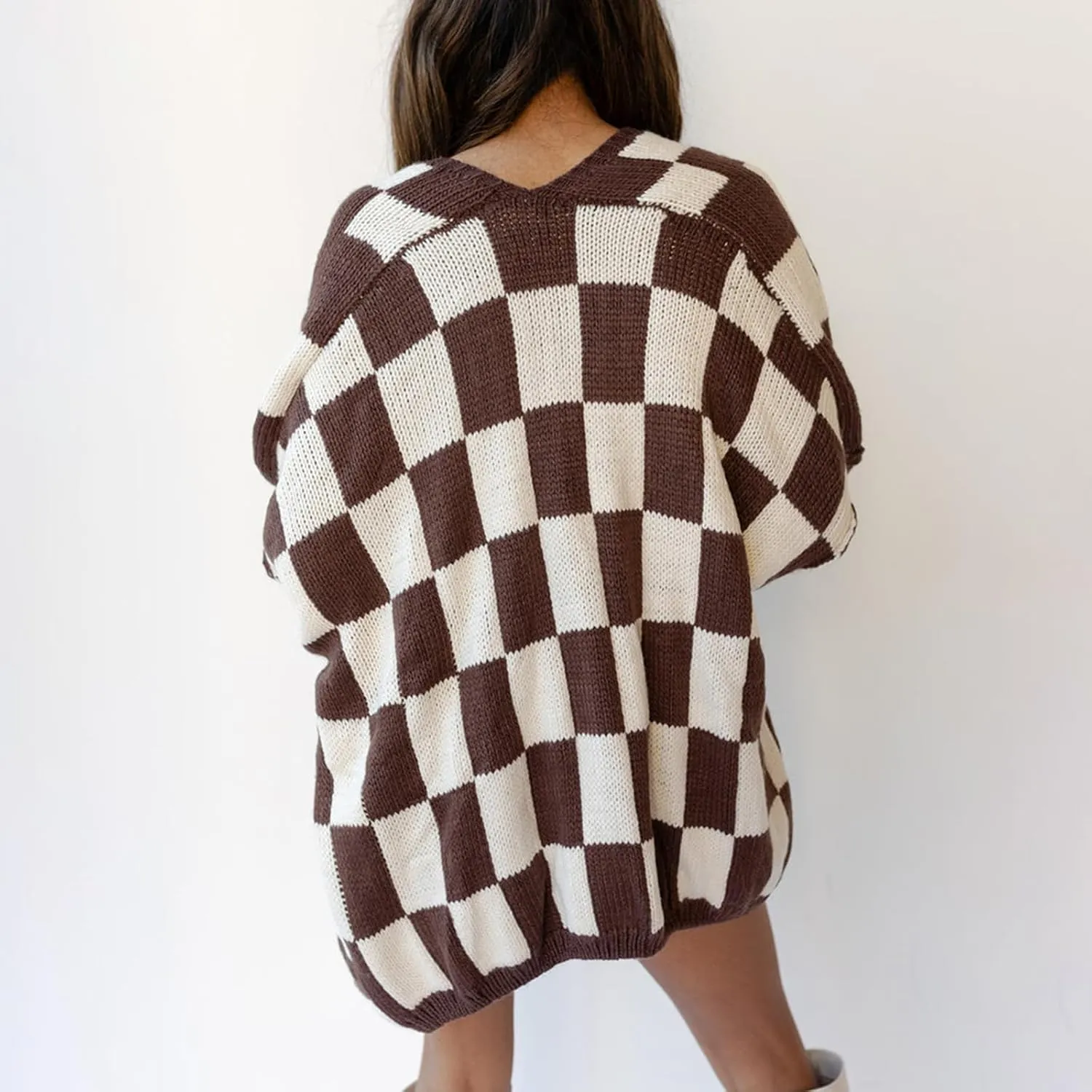 Giraropa Women Checkered Cardigan 2024 Long Sleeve Open Front Loose Knit Sweater Oversized Lightweight Cardigans Outwear