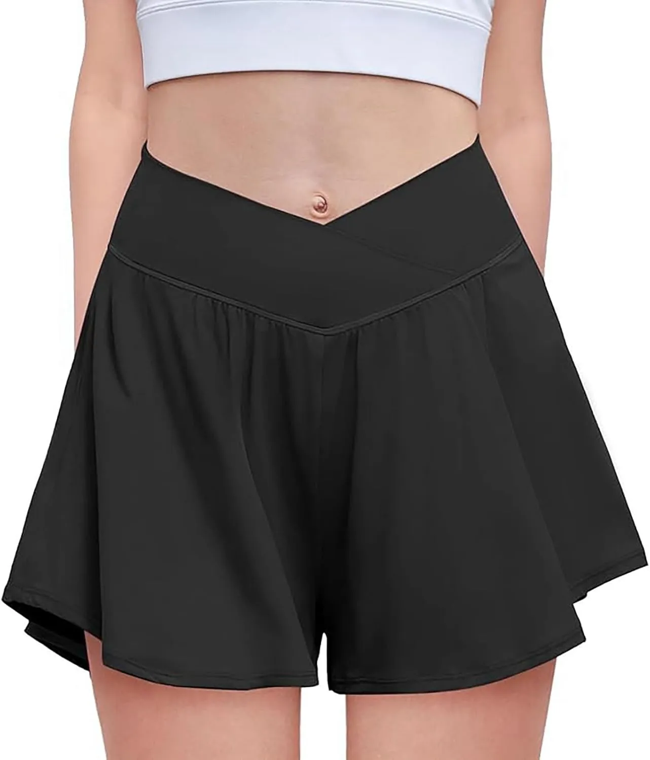 Girls Flowy Shorts with Spandex Liner V Crossover 2 in 1 Athletic Running Shorts with Pockets Kids Butterfly Skorts