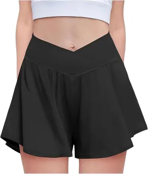 Girls Flowy Shorts with Spandex Liner V Crossover 2 in 1 Athletic Running Shorts with Pockets Kids Butterfly Skorts
