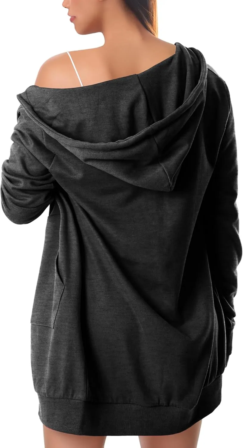GIVON Womens Zip Up Long Tunic Hoodie Sweatshirt Lightweight Regular Fit Jacket with Pockets