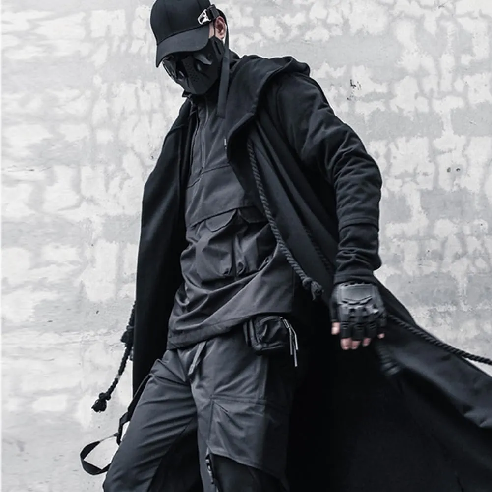 Gothic Cloak Long Hoodie Men Black Wizard Hoodies Streetwear Cardigan Hoodie Techwear Male