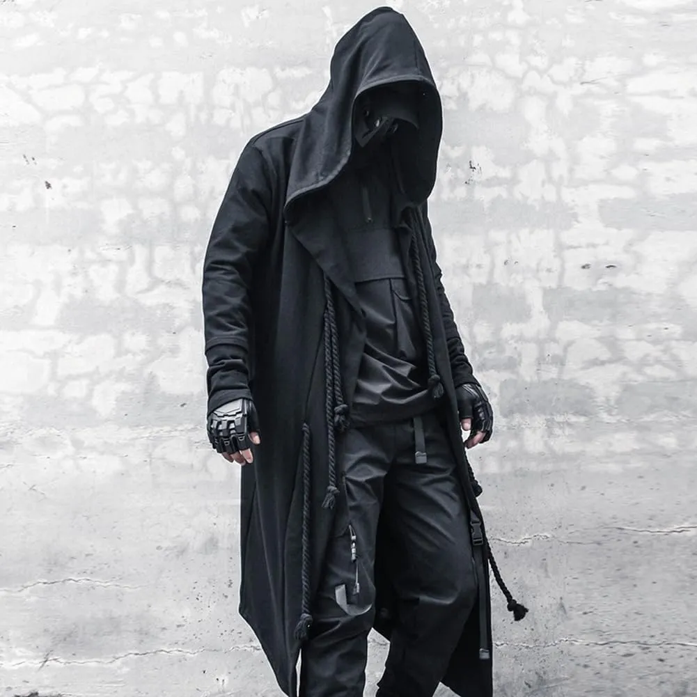Gothic Cloak Long Hoodie Men Black Wizard Hoodies Streetwear Cardigan Hoodie Techwear Male