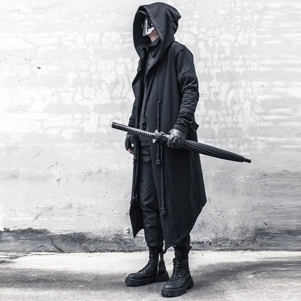 Gothic Cloak Long Hoodie Men Black Wizard Hoodies Streetwear Cardigan Hoodie Techwear Male