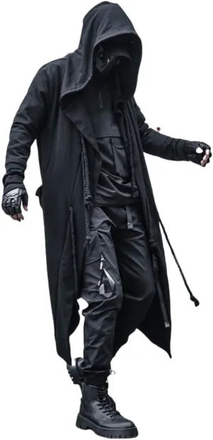 Gothic Cloak Long Hoodie Men Black Wizard Hoodies Streetwear Cardigan Hoodie Techwear Male