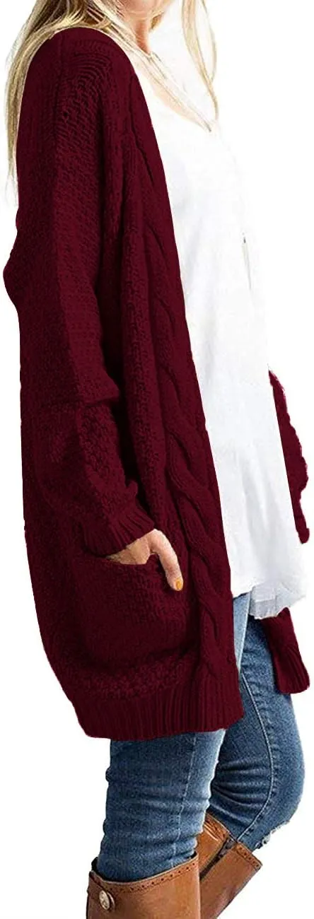 GRECERELLE Women's Loose Open Front Long Sleeve Chunky Knit Cable Cardigans Sweater with Pockets