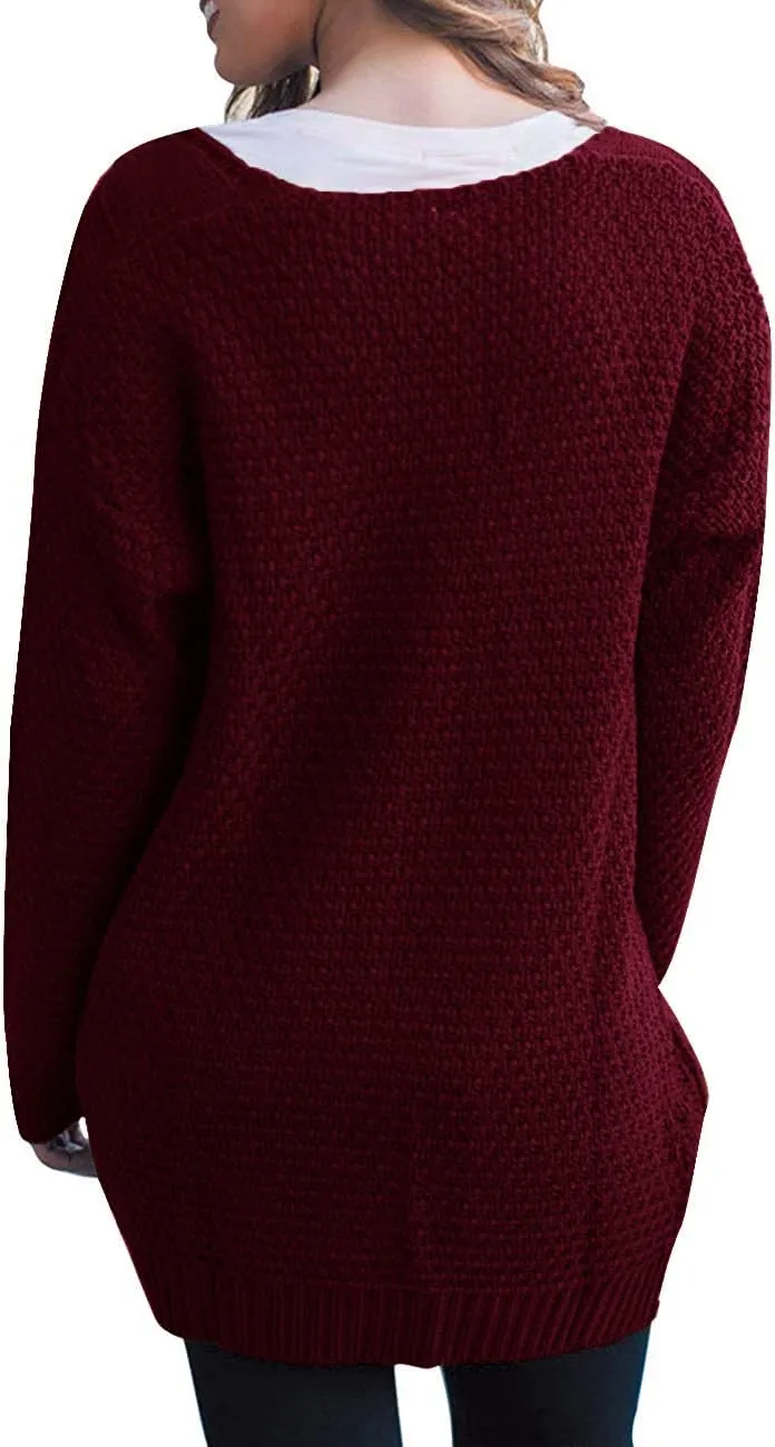 GRECERELLE Women's Loose Open Front Long Sleeve Chunky Knit Cable Cardigans Sweater with Pockets