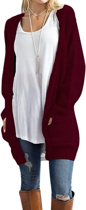 GRECERELLE Women's Loose Open Front Long Sleeve Chunky Knit Cable Cardigans Sweater with Pockets