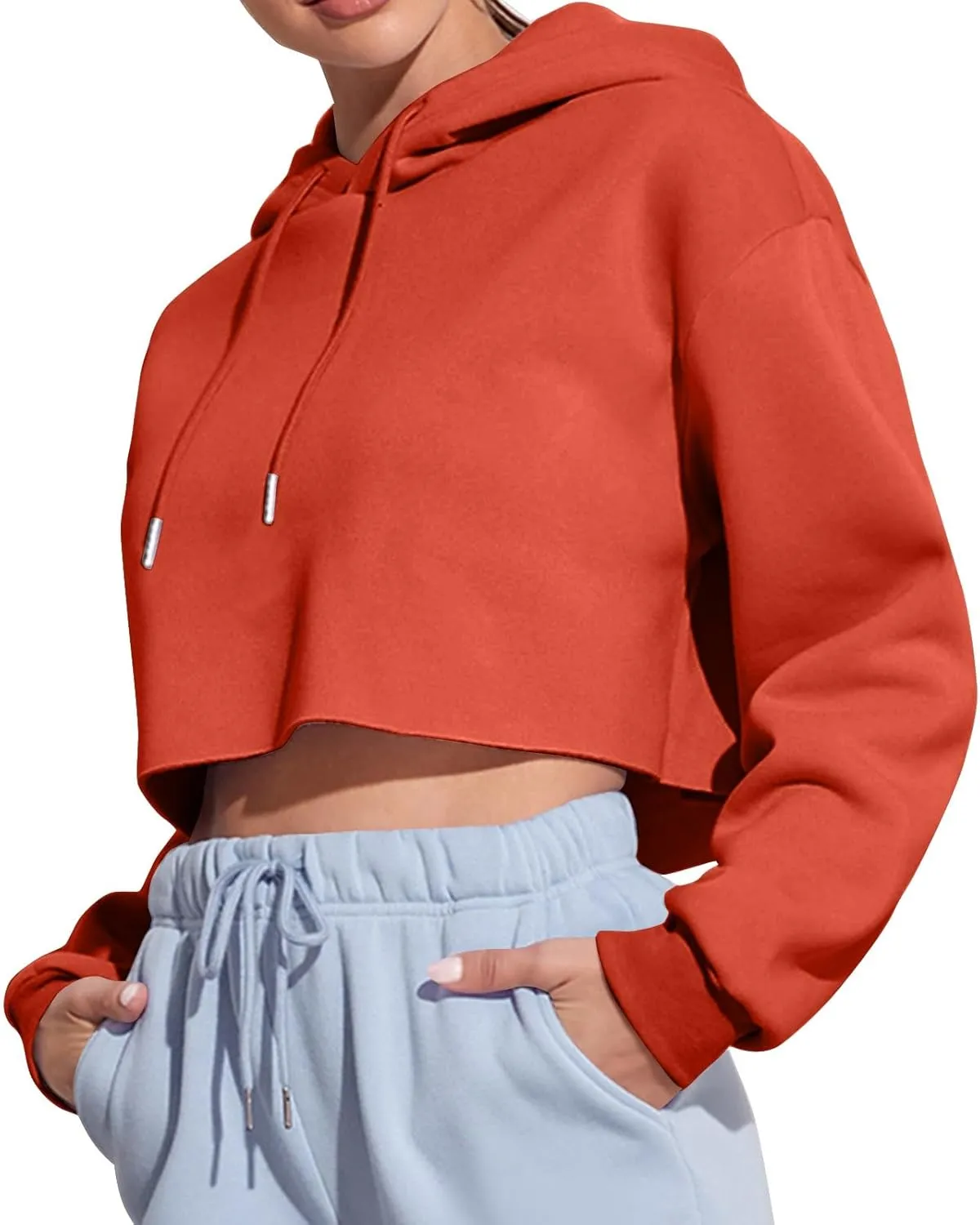 Gumipy Women's Cropped Hoodies Drop Shoulder Drawtring Oversized Sweatshirt Hoodie Y2K Long Sleeve Pullover Senior Crop Tops