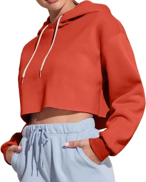 Gumipy Women's Cropped Hoodies Drop Shoulder Drawtring Oversized Sweatshirt Hoodie Y2K Long Sleeve Pullover Senior Crop Tops
