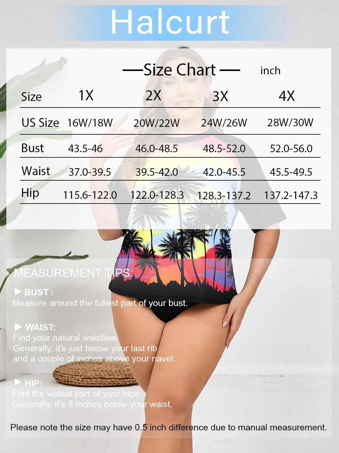 Halcurt Women's Plus Size Short Sleeve Rash Guard Swim Shirts Top Only Loose Fit Swim Tee UPF50  Swimsuit