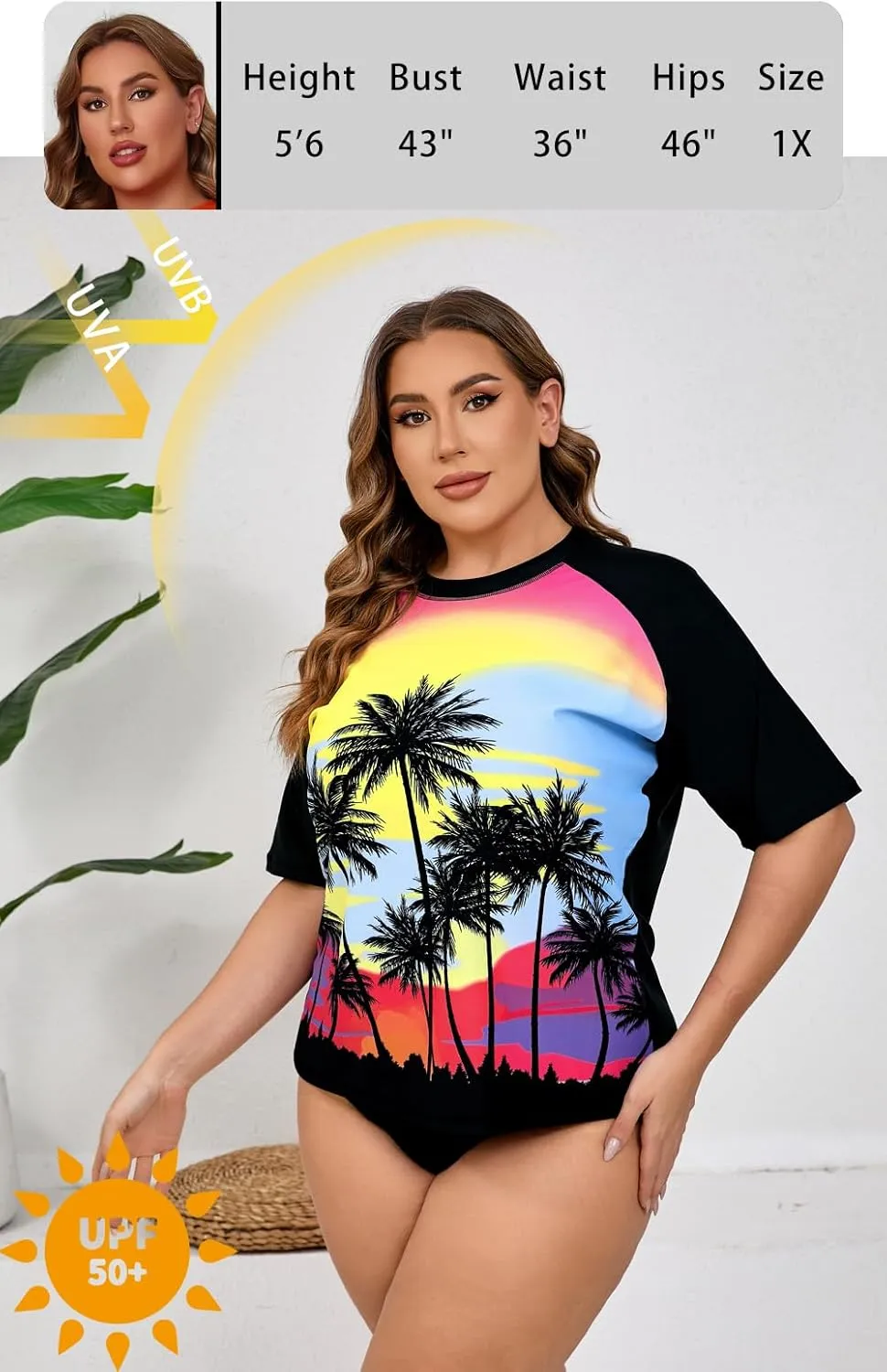 Halcurt Women's Plus Size Short Sleeve Rash Guard Swim Shirts Top Only Loose Fit Swim Tee UPF50  Swimsuit