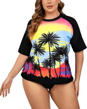 Halcurt Women's Plus Size Short Sleeve Rash Guard Swim Shirts Top Only Loose Fit Swim Tee UPF50  Swimsuit