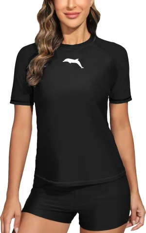 Halcurt Women's Short Sleeve Rash Guard Swimsuit Top Swim Shirt Only Swim Tee UPF50  Quick Dry Swimsuit