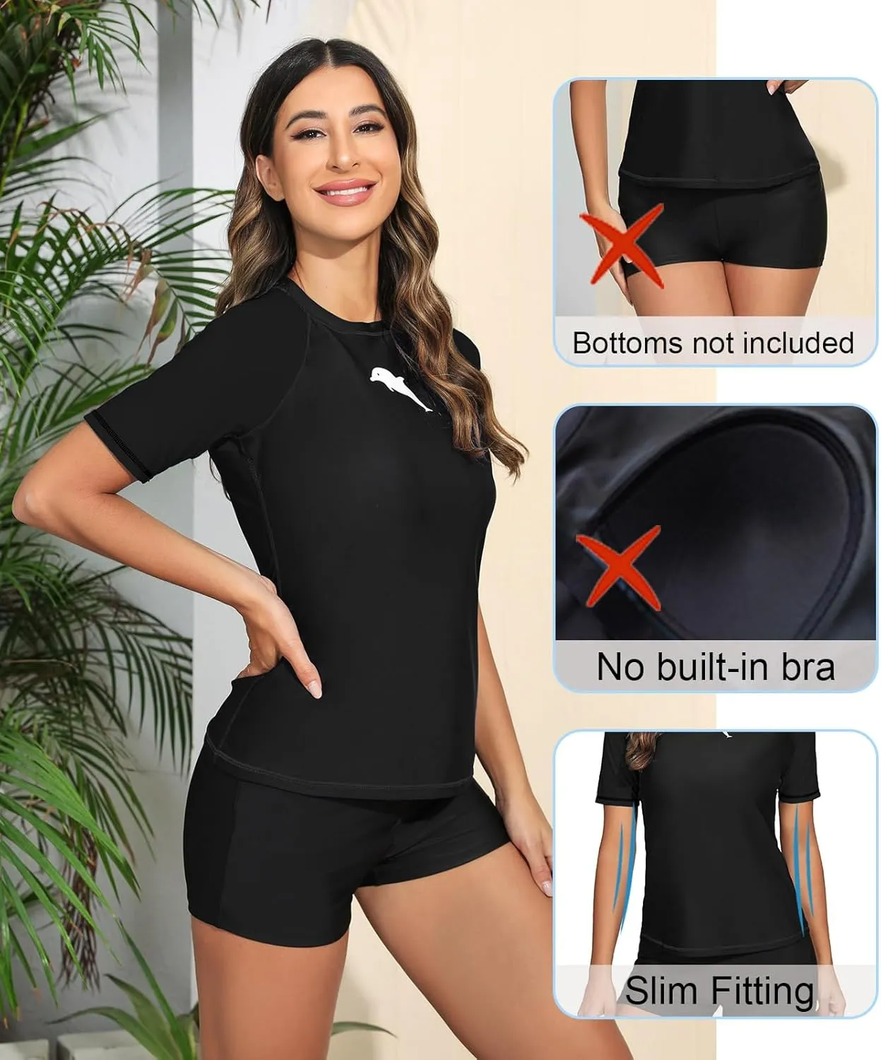 Halcurt Women's Short Sleeve Rash Guard Swimsuit Top Swim Shirt Only Swim Tee UPF50  Quick Dry Swimsuit