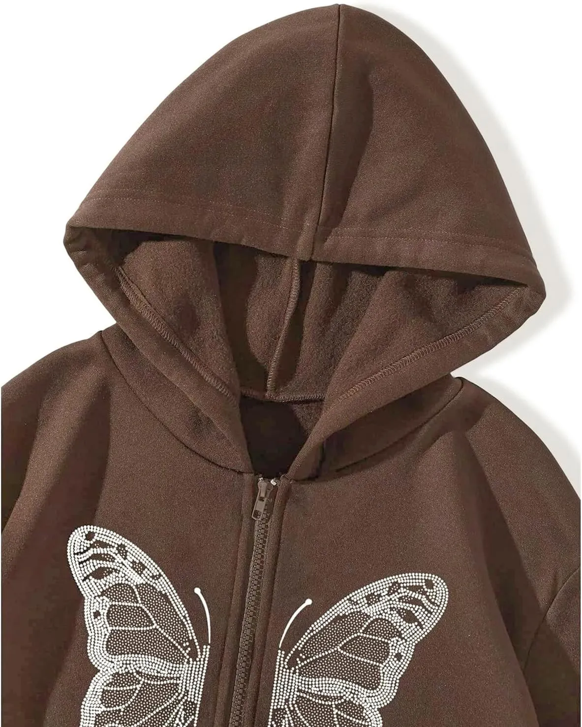 Harajuku Women's Zipper Connecting Gothic Butterfly Printing Hatshirt Y2K zipper retro -graphic hoodie