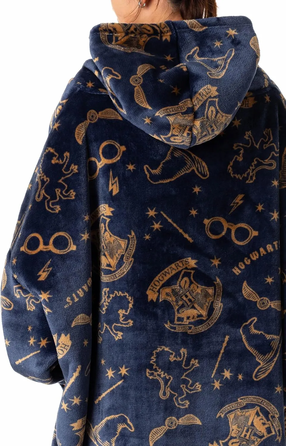 Harry Potter Oversized Wearable Blanket Hoodie Options for Men and Women | White AOP, Hedwig or Navy with Logo Sherpa Fleece