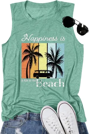 Hawaiian Beach Tank top for Women Summer Palm Tree Graphic Vacation Tops