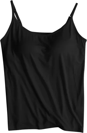 HGps8w Plus Size Womens Shelf Bra Camisoles Adjustable Spaghetti Strap Tank Tops Scoop Neck Layer Cami Tops (S-6XL)