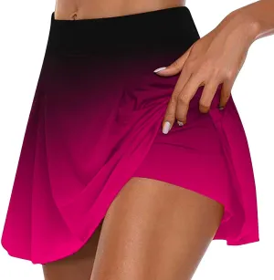 HGps8w Women's Tennis Skirt with Built-in Shorts Stretchy High Waisted Gradient Flowy Athletic Running Golf Skorts Skirts