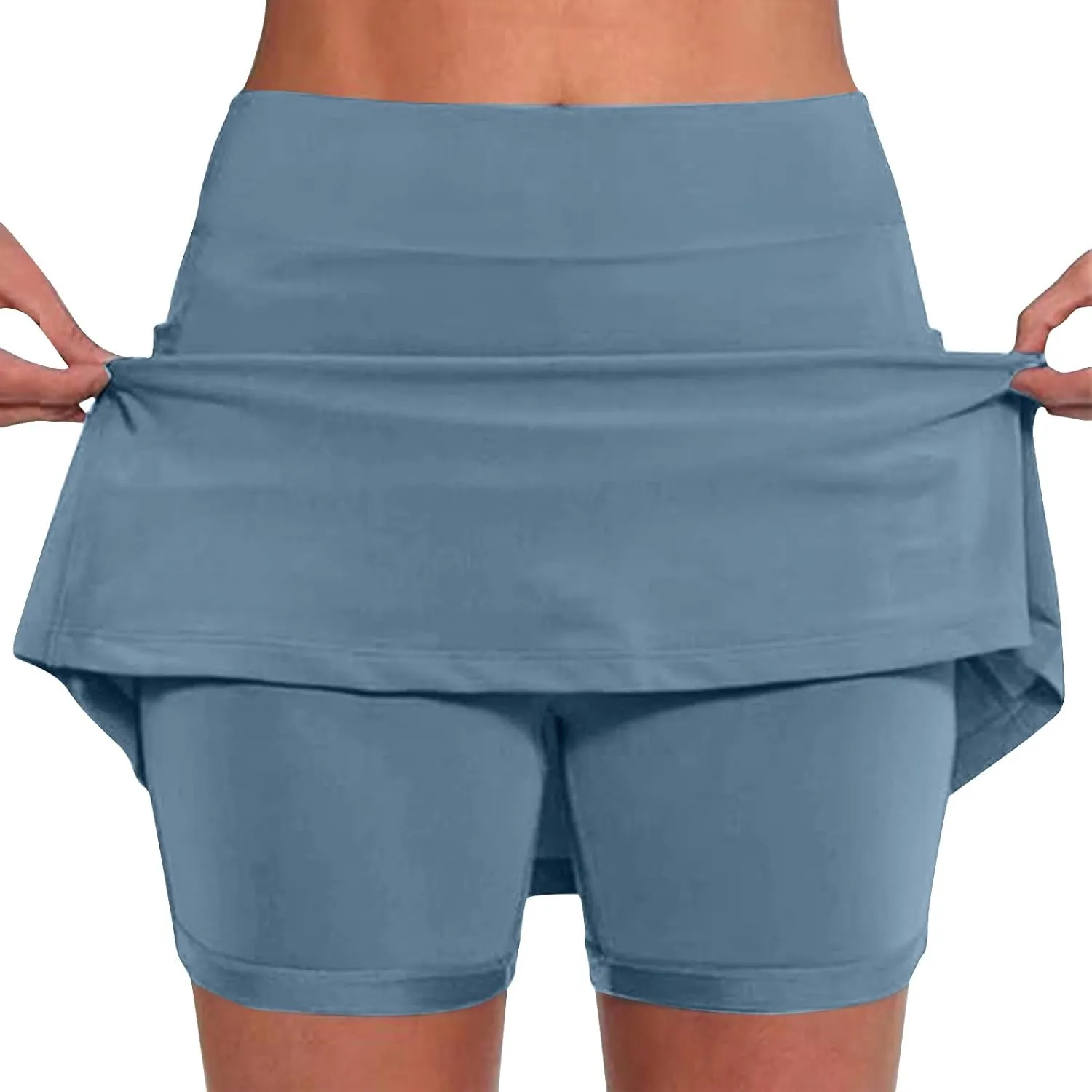 HGps8w Women's Tennis Skirt with Bulit in Shorts, Solid Color Casual Workout Running Golf Athletic Activewear Skorts