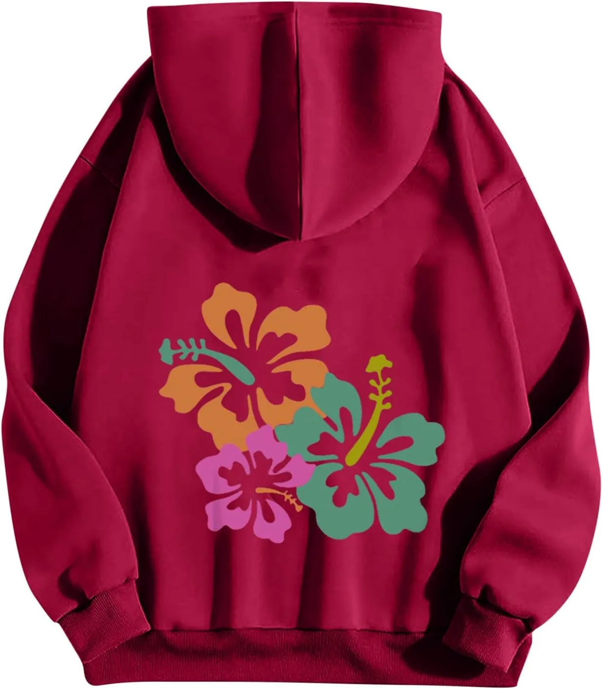 Hibiscus Flower Hoodie for Women Floral Pullover Sweatshirt Casual Oversized Hooded Top Pocket Streetwear Fall Fashion