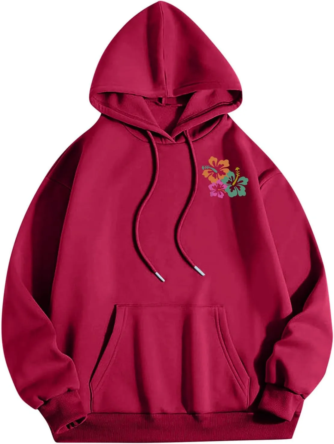 Hibiscus Flower Hoodie for Women Floral Pullover Sweatshirt Casual Oversized Hooded Top Pocket Streetwear Fall Fashion