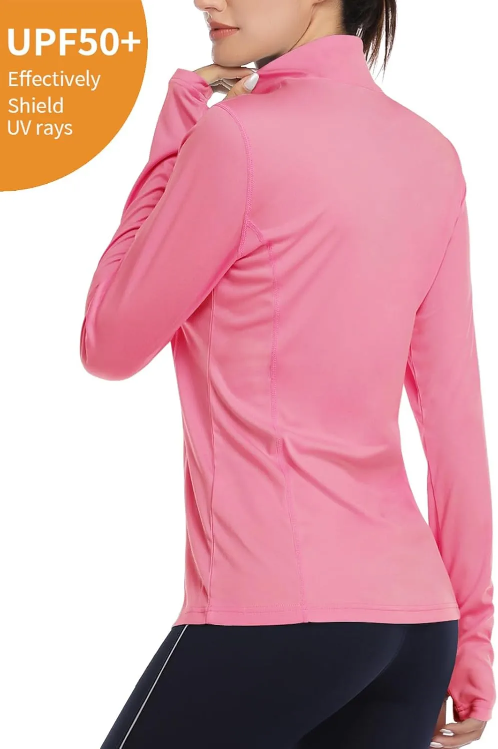 HISKYWIN Womens UPF 50  Sun Protection Tops Long Sleeve Half-Zip Thumb Hole Outdoor Workout Shirt