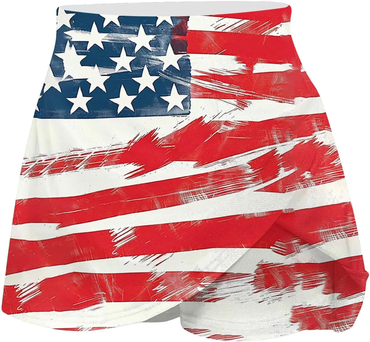 hlysgo Tennis Skorts for Woman Trendy American Flag Print Patriotic Workout Shorts 4th of July Athletic Shorts with Skirts