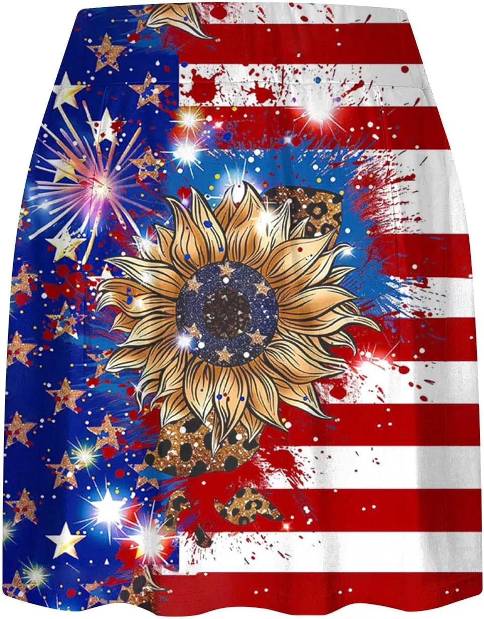 hlysgo Tennis Skorts for Woman Trendy American Flag Print Patriotic Workout Shorts 4th of July Athletic Shorts with Skirts