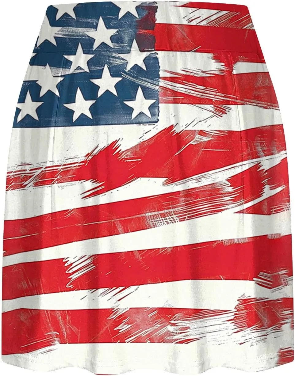 hlysgo Tennis Skorts for Woman Trendy American Flag Print Patriotic Workout Shorts 4th of July Athletic Shorts with Skirts