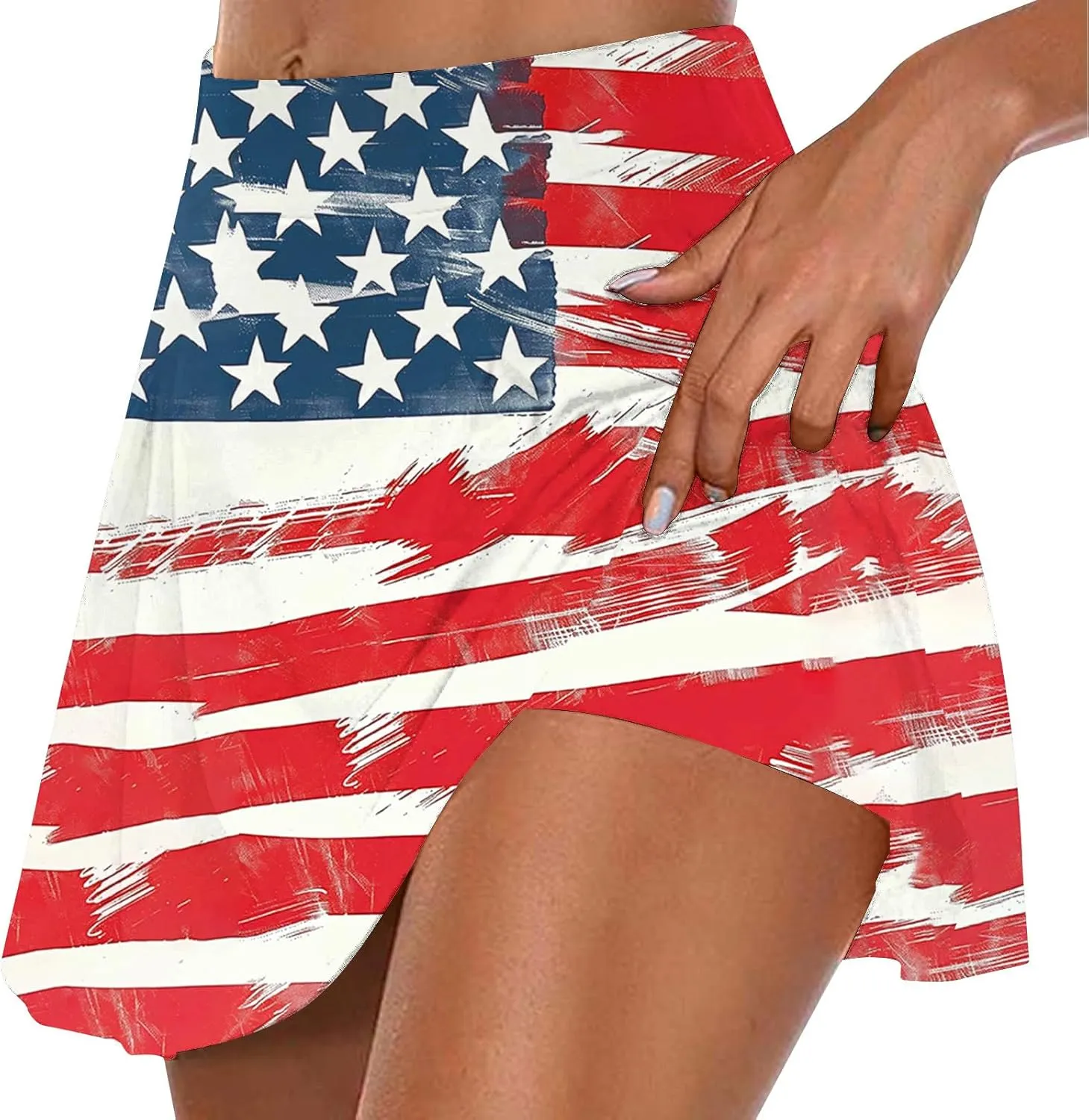 hlysgo Tennis Skorts for Woman Trendy American Flag Print Patriotic Workout Shorts 4th of July Athletic Shorts with Skirts