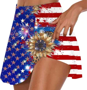 hlysgo Tennis Skorts for Woman Trendy American Flag Print Patriotic Workout Shorts 4th of July Athletic Shorts with Skirts
