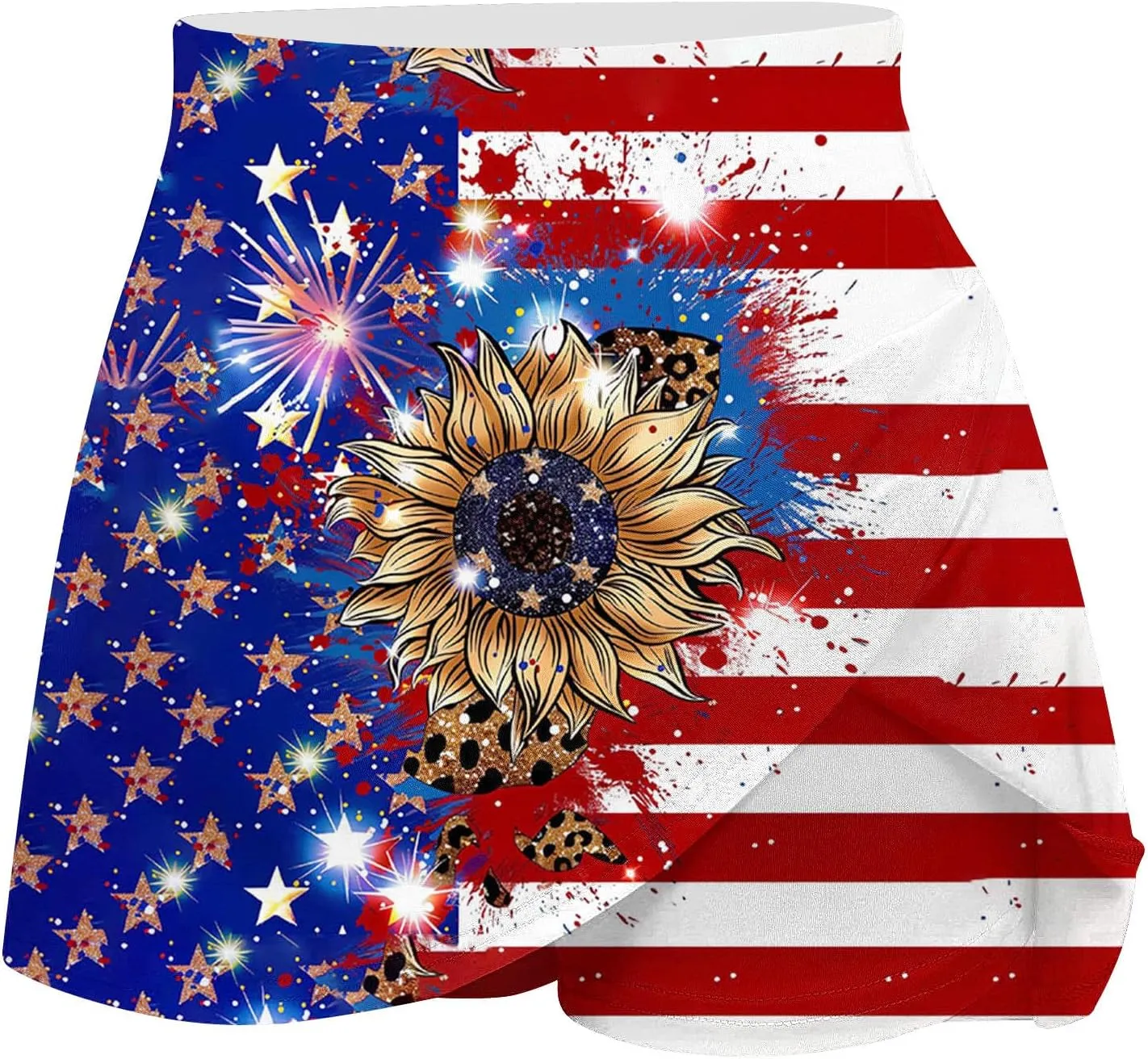 hlysgo Tennis Skorts for Woman Trendy American Flag Print Patriotic Workout Shorts 4th of July Athletic Shorts with Skirts