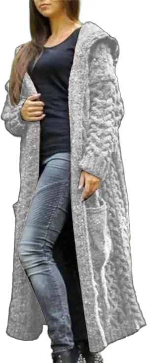 Hooded Long Sweater Cardigan Women Open Front Sweater Coat Cable Knit Duster Cardigans Plus Size Chunky Long Cardigan