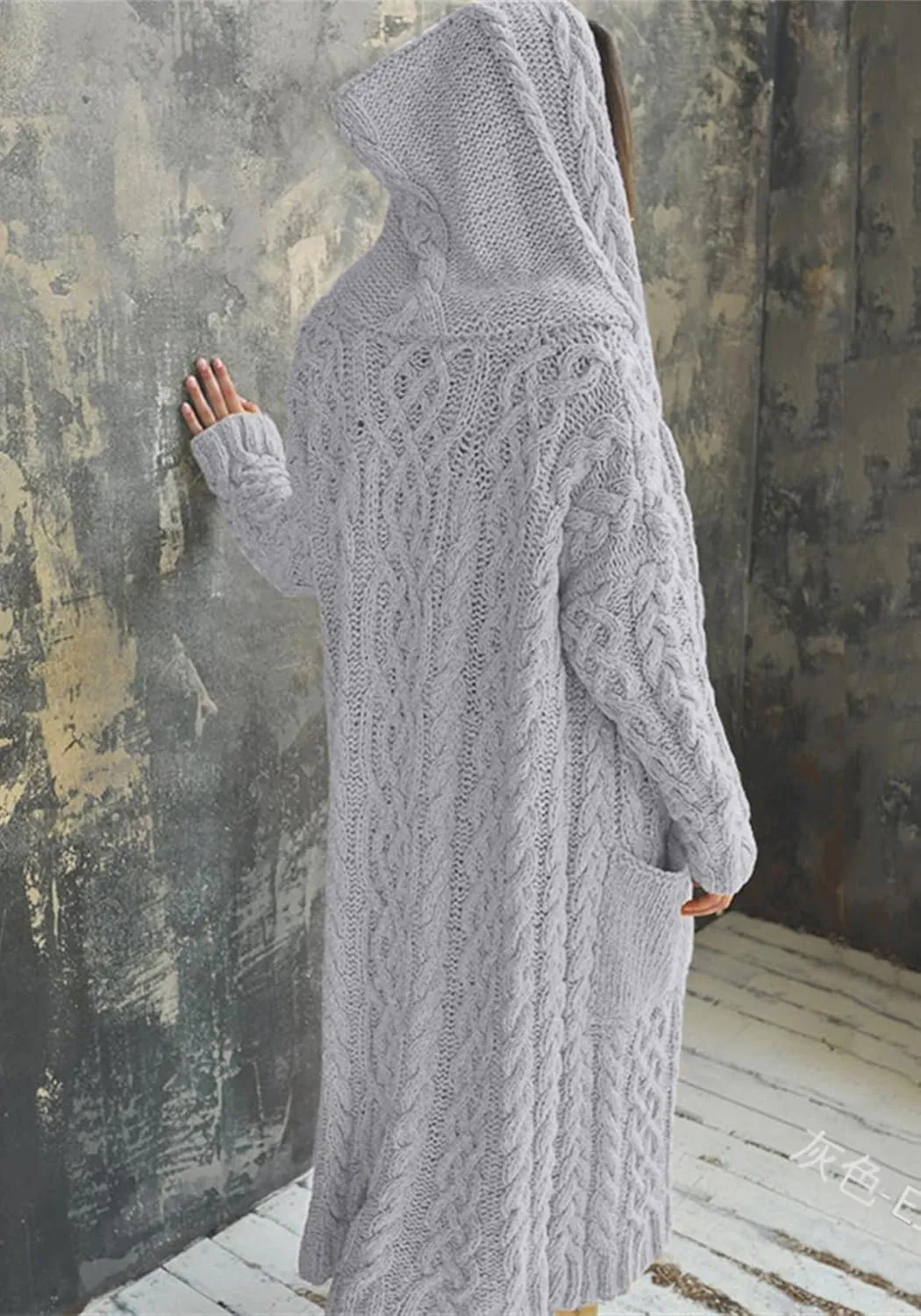 Hooded Long Sweater Cardigan Women Open Front Sweater Coat Cable Knit Duster Cardigans Plus Size Chunky Long Cardigan