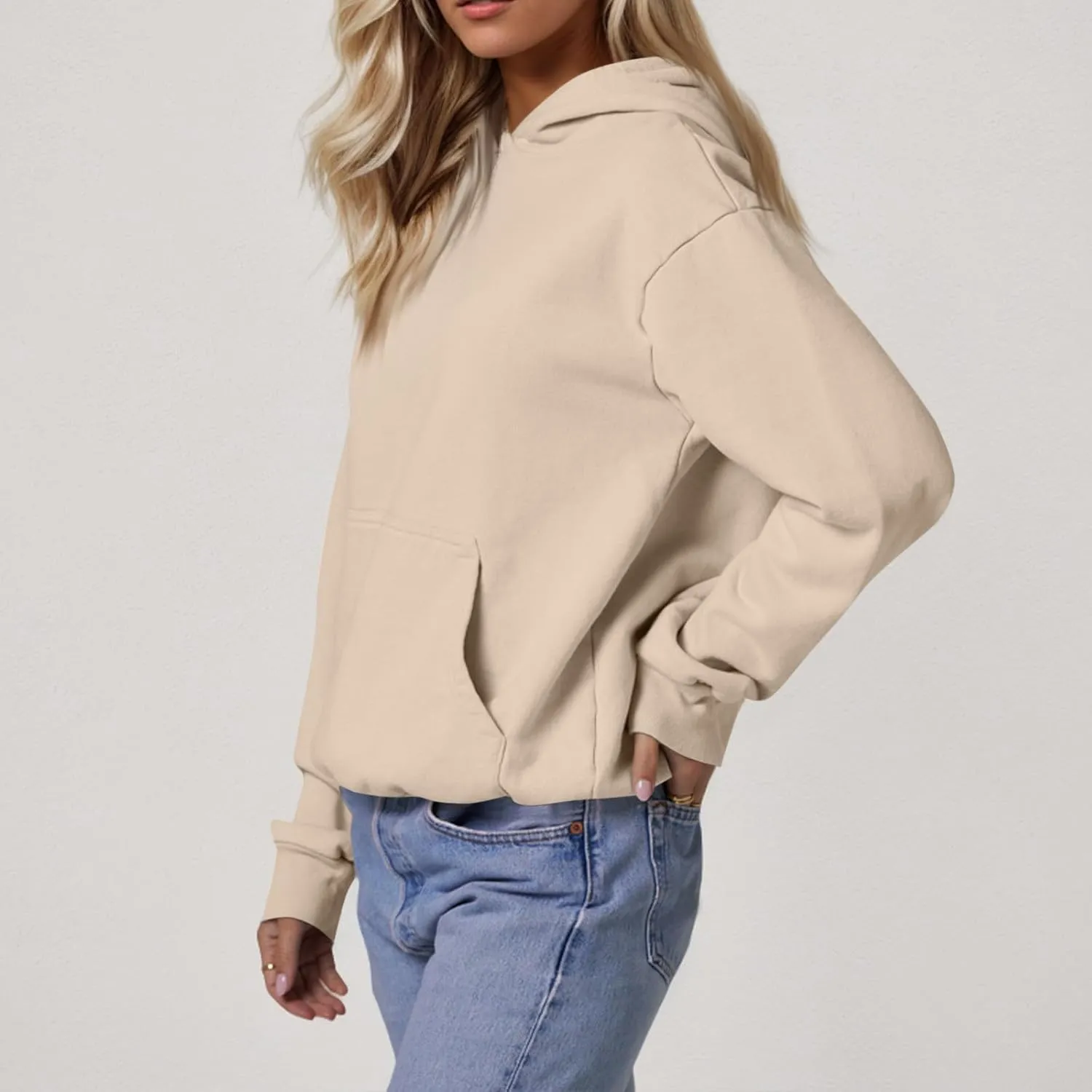 Hoodies for Women Oversized Plain Hooded Sweatshirt with Pocket Casual Fall Workout Gym Fleece Pullover Sweaters