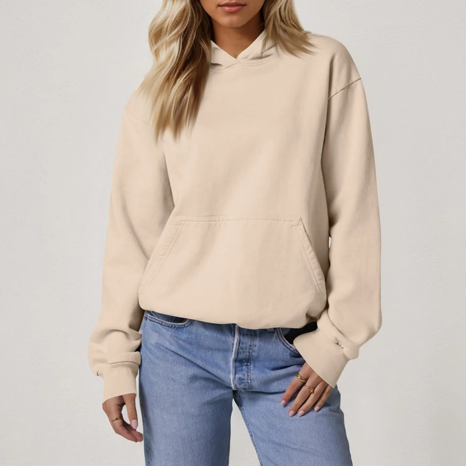 Hoodies for Women Oversized Plain Hooded Sweatshirt with Pocket Casual Fall Workout Gym Fleece Pullover Sweaters