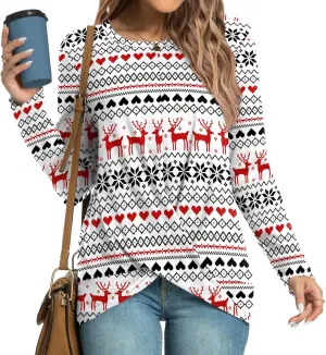 HOTGIFT Women's Long Sleeve Tunic Tops Casual Crewneck T-Shirts Front Twist Top Tee Blouse For Leggings