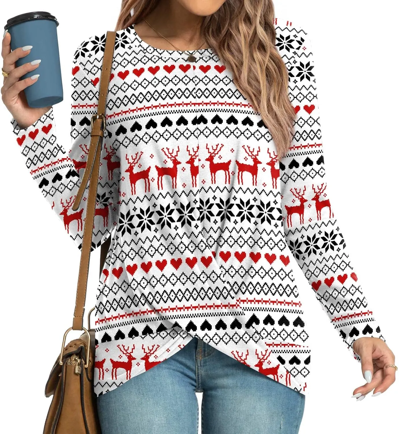 HOTGIFT Women's Long Sleeve Tunic Tops Casual Crewneck T-Shirts Front Twist Top Tee Blouse For Leggings