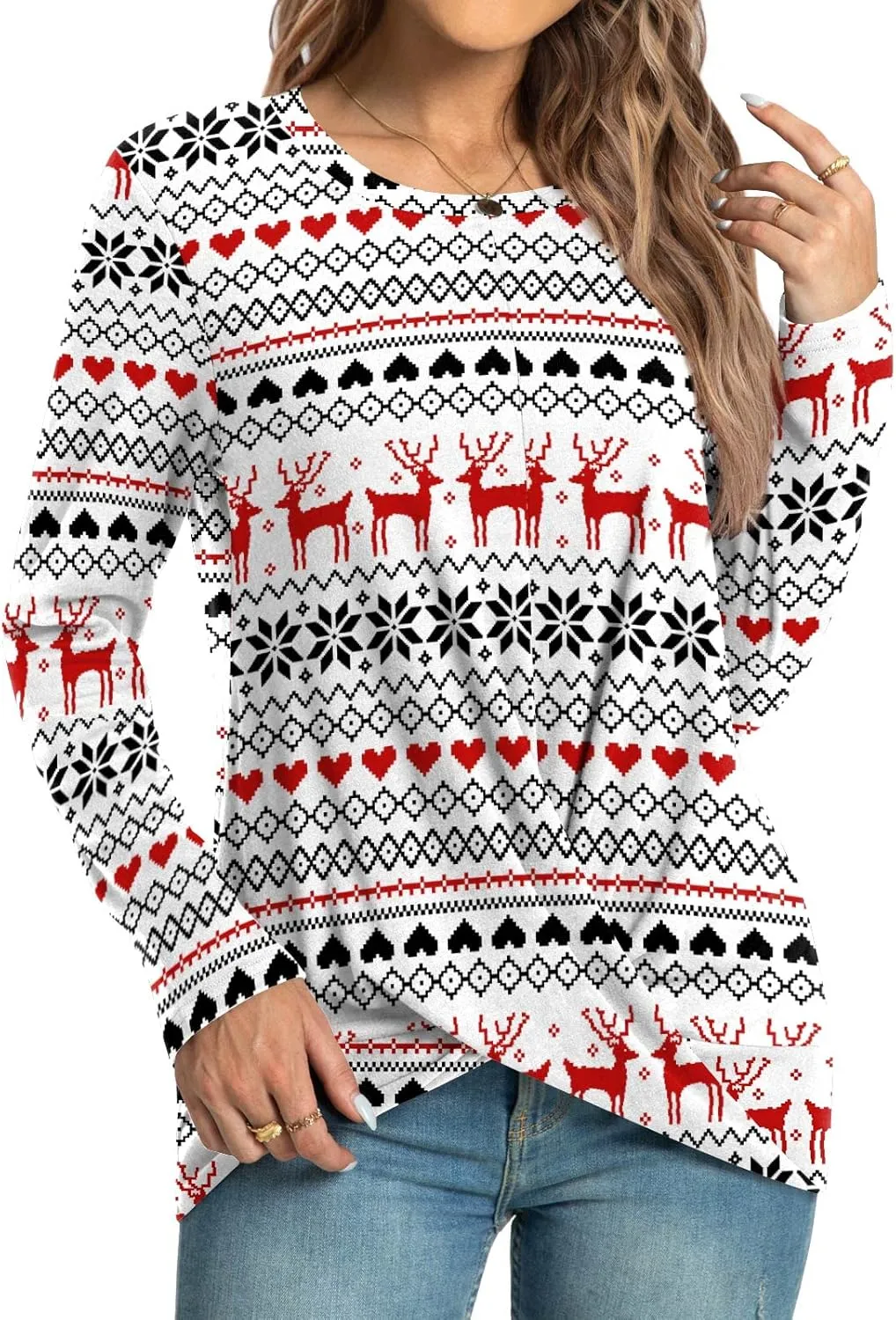 HOTGIFT Women's Long Sleeve Tunic Tops Casual Crewneck T-Shirts Front Twist Top Tee Blouse For Leggings