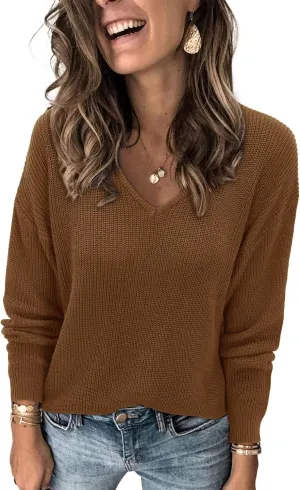 II ININ Women's Fall Sweater 2024 Long Sleeve Tops Fashion Outfits Trendy Casual V Neck Oversized Pullover Sweaters
